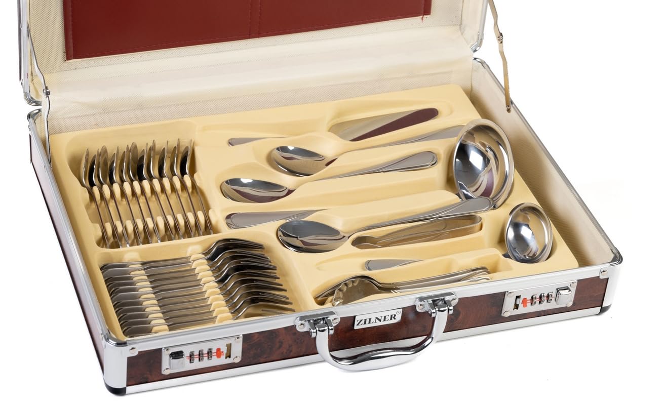 Besteck Set 72-teilig für 12 Personen, Edelstahl, Satin Finish | Besteckset im Koffer, spülmaschinenfest, rostfrei, Geschenkset, elegantes Edelstahl-Besteck für Tisch und Feierlichkeiten