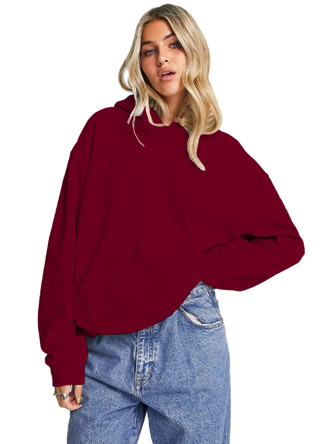 leotude Women Solid Maroon Loose Fit Sweatshirt with Hood Material Loopknit-picture-43