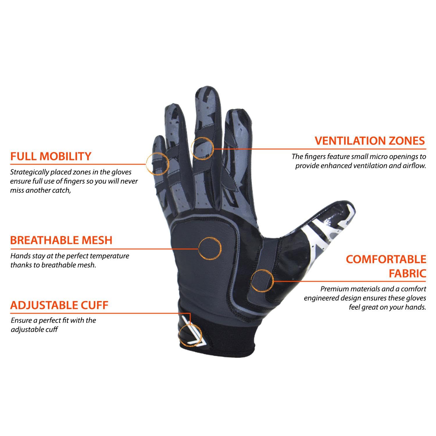 Pure Athlete - Guantes de Silicona para Receptor de fútbol - Tecnología de Agarre de Silicona Elite-Stick - tamaños para Adultos