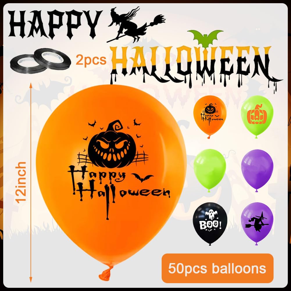 Halloween Balloons, 50pcs Black Orange Purple Green Balloon, 12inch Party Balloons Decorative - Image 2