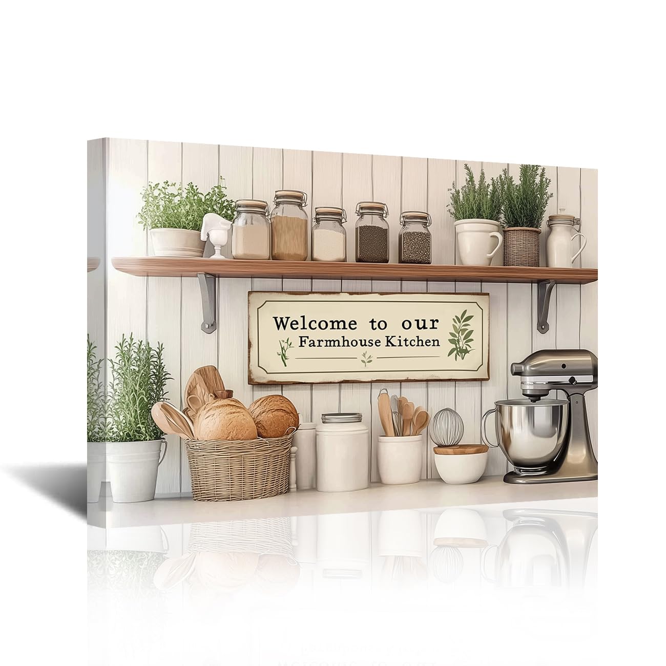 CXHOSTENT Farmhouse Kitchen Wall Art Country Tableware Pictures Prints Rustic Flowers Food Painting Vintage Kitchen Framed Artwork for Dining Room Restaurant (Beige, 30L x 20W)