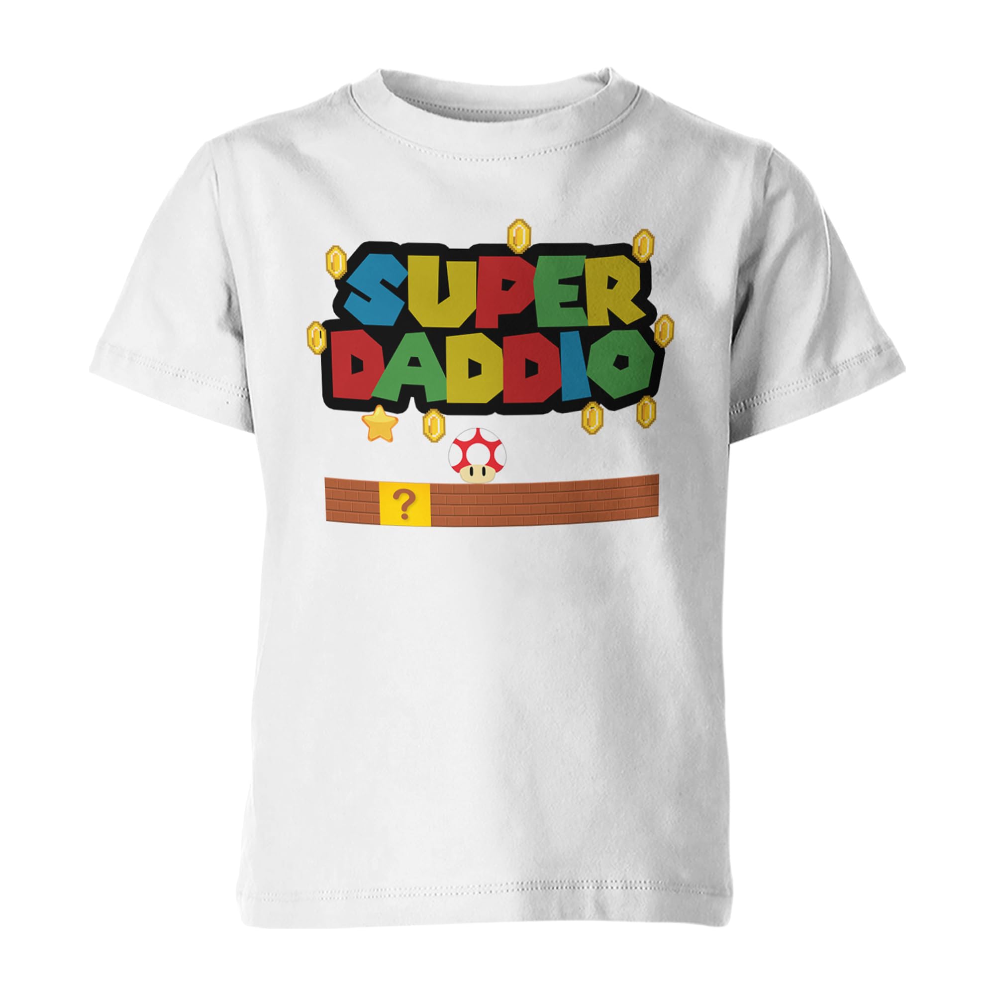 Print Maniacs Super Daddio T Shirt White Best Dad Ever for Daddy Gift Birthday Grandad Gift from Son Dad Step from Son Daughter Funny Retro Gaming Mens Gamer Dad Gifts,