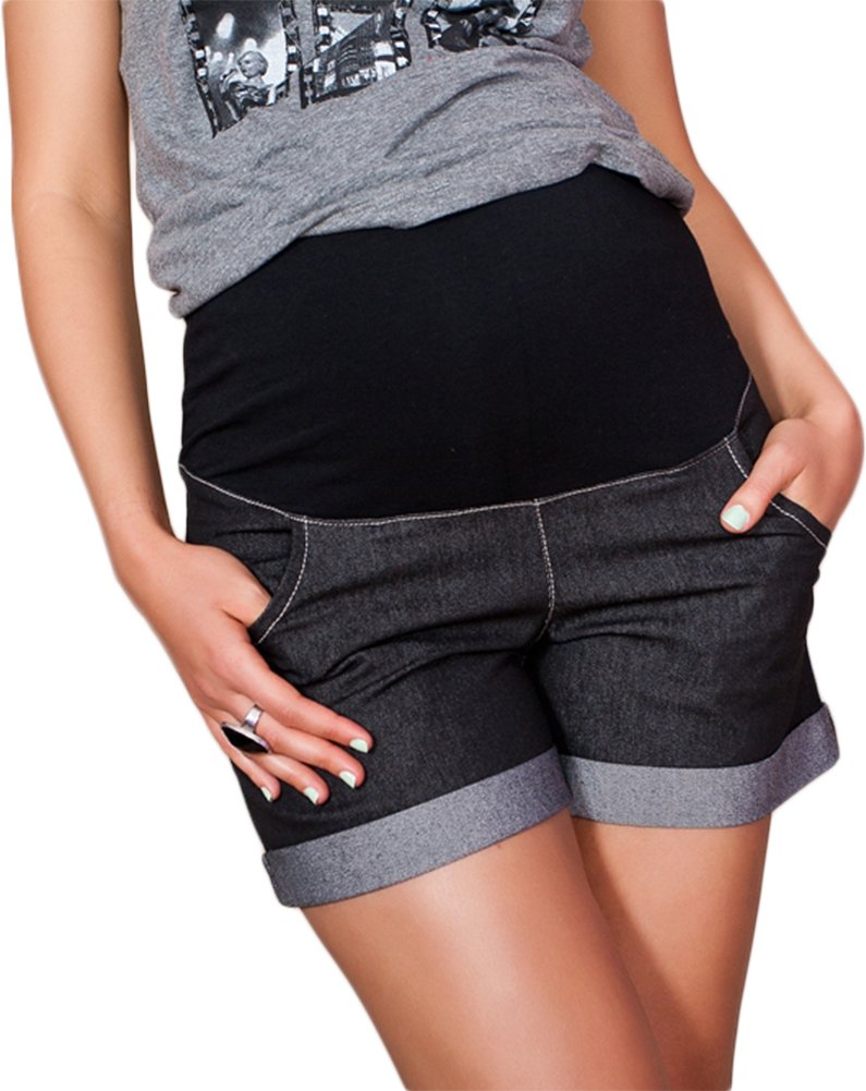 Mija – Shorts de maternité Denim Jeans 9037 (EU 40, Noir)