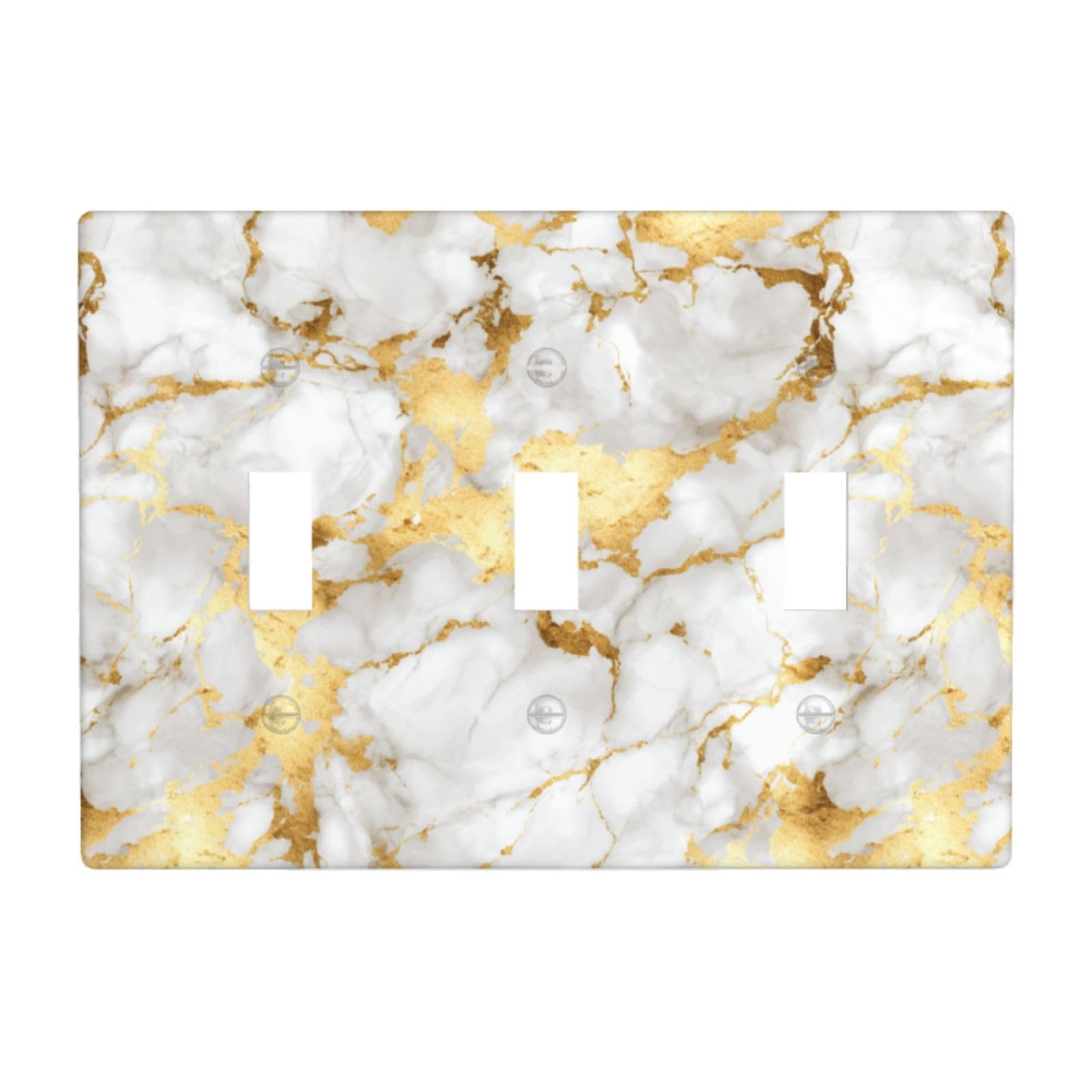 White Olive Gold Marble Light Switch Covers 3 Gang Triple Toggle Wall Plate Switchplate Electrical Faceplate for Bathroom Kitchen Bedroom Decor