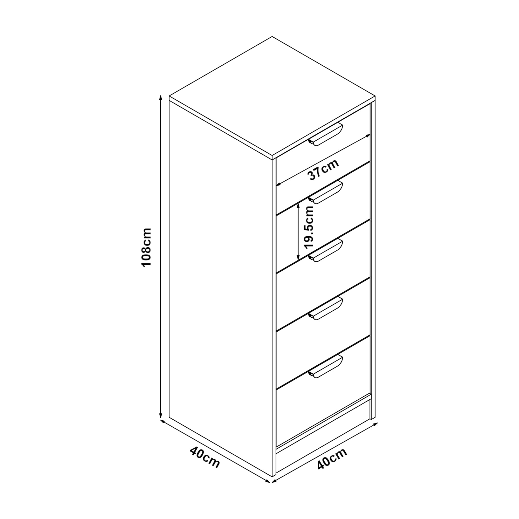 [en.casa] Comò con 5 Cassetti Casettiera per Camera da Letto Corridoio Soggiorno Mobile Organizzatore Archiviazione 108 x 40 x 40 cm Effetto Rovere