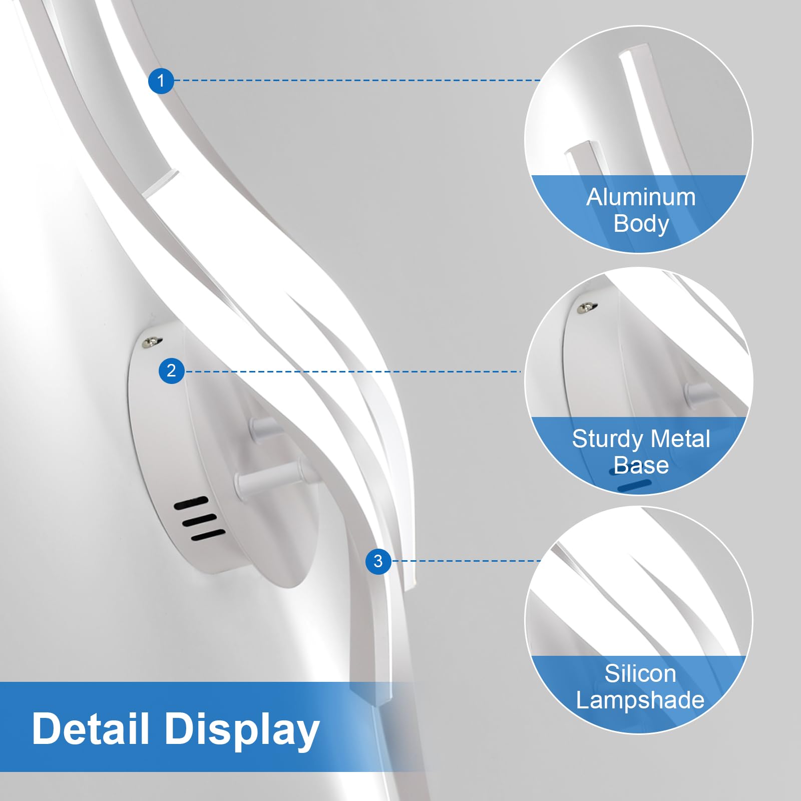 Comely lampa sufitowa LED, 24W 2700LM nowoczesny żyrandol sufitowy LED z 3 zakrzywionymi światłam ibiałe światło 6500K, długość 52 cm