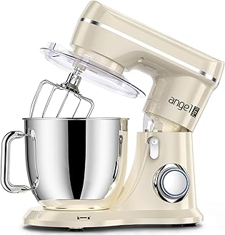 Mini Angel Stand Mixer,10-Speed Kitchen Electric Mixer,Tilt-Head Food Mixer with Dough Hook, Wire Whisk, Flat Beater, Stainless Steel Bowl (White2, 5QT)