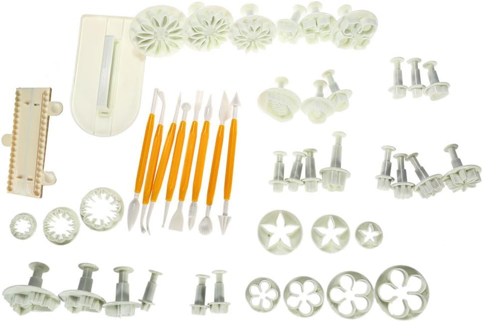 Cake Decorating Tool Set,46 Piece Fondant Cake Cookie Plunger Cutter Icing Cake Decorating Kit with Flower Modelling Mold,Mini Engraving Pen,Pearl Molding,Smoother,Best Gift for Baking Lovers