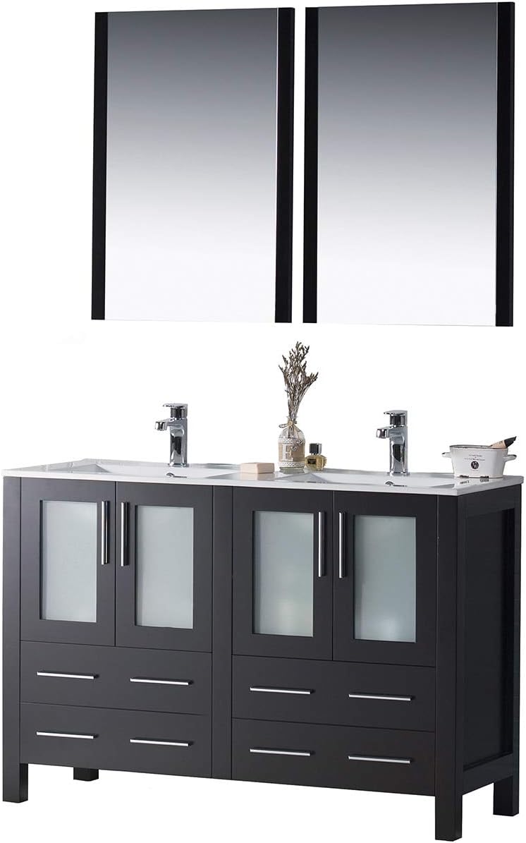 Blossom 48” Bathroom Vanity with Double Ceramic Sink & Mirrors – Solid Wood, Soft Close Drawers, Ample Storage, Durable Build - Modern Storage Cabinet for Small & Large Bathrooms (Metal Grey)