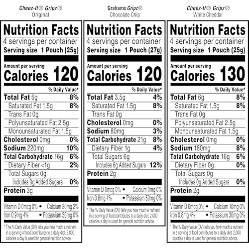 Gripz Mini Baked Snack Crackers, Sweet and Salty Snacks, Variety Pack, 11oz Box (12 Pouches)
