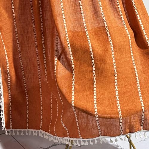 Miniatura 4 de Amidoudou 1 par de cortinas bohemias a rayas para sala de estar, dormitorio, casa de campo con borlas (naranja, 54 x 90 pulgadas)