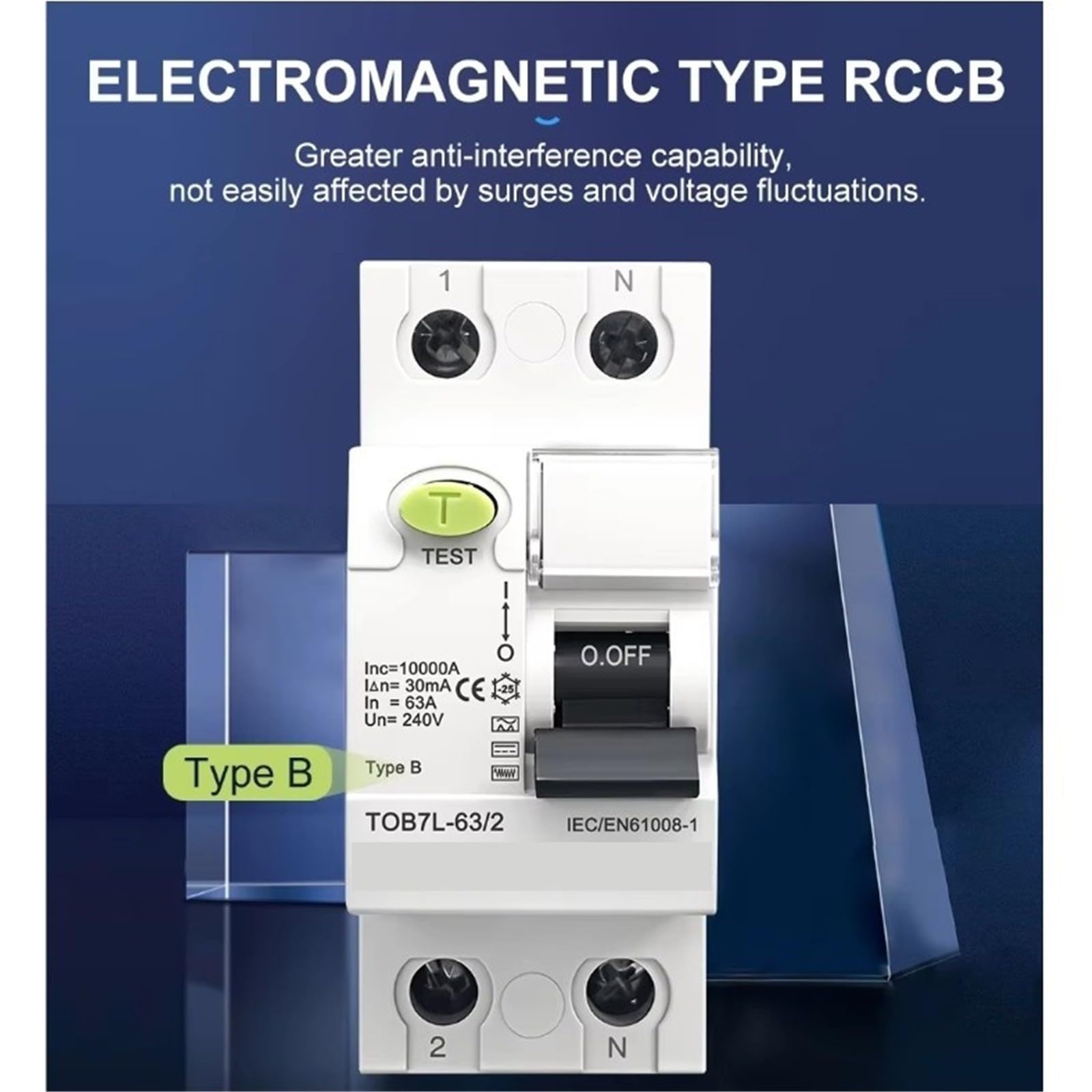 RCCB RCCB elektromagnetyczny 2P, typ B, 63A 30mA 100mA 300mA