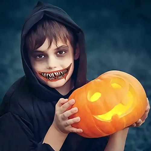 Miniatura 6 de 10 hojas de calcomanías de tatuaje de Halloween, calcomanías de tatuaje de boca aterradora, maquillaje de broma de Halloween, tatuaje temporal de
