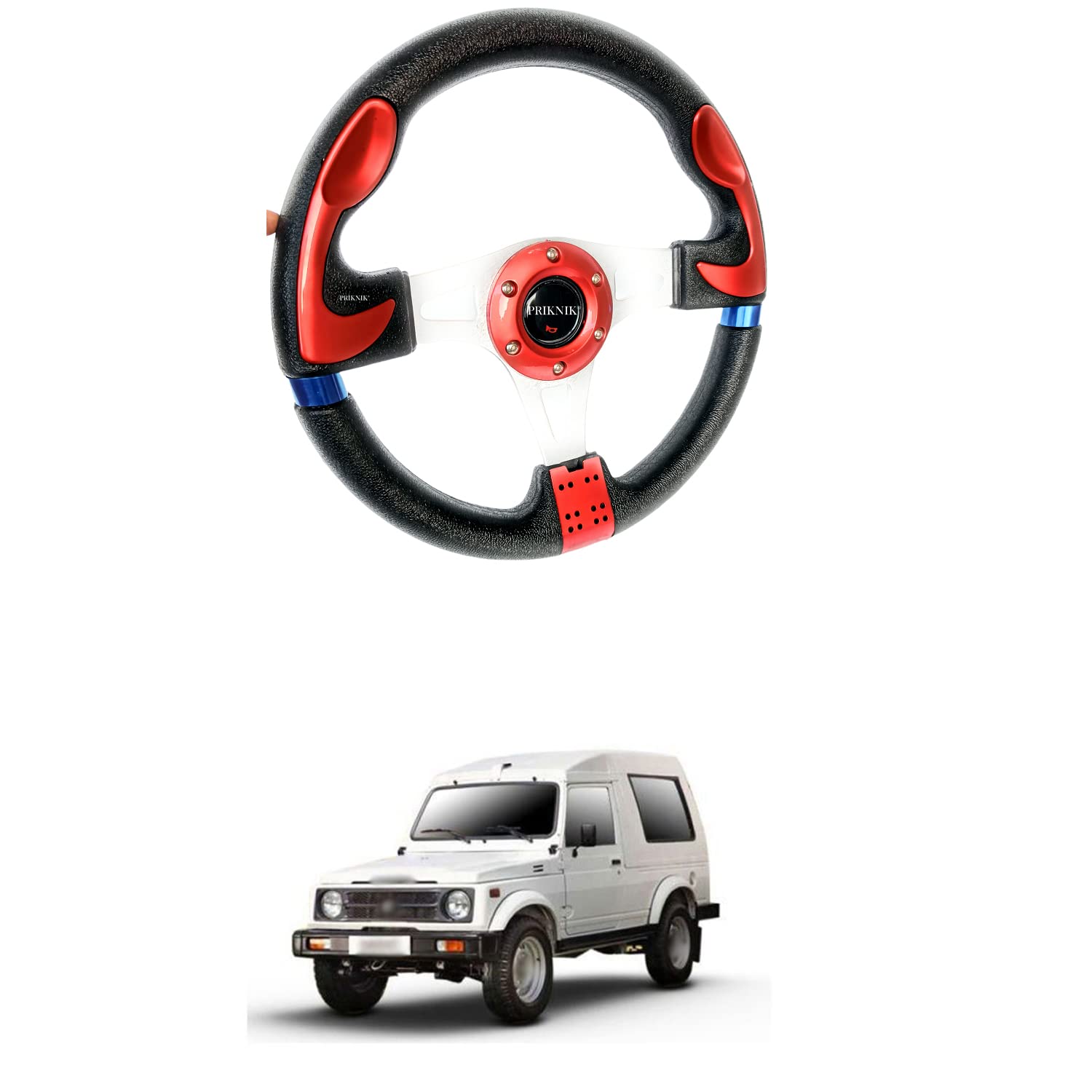 Steering Wheel Sports Car Look Racing/Golf Cart Rally Off Roading B-olts Grip Vinyl Leather & Aluminum with Horn Button Compatible with G-ypsy-image-24