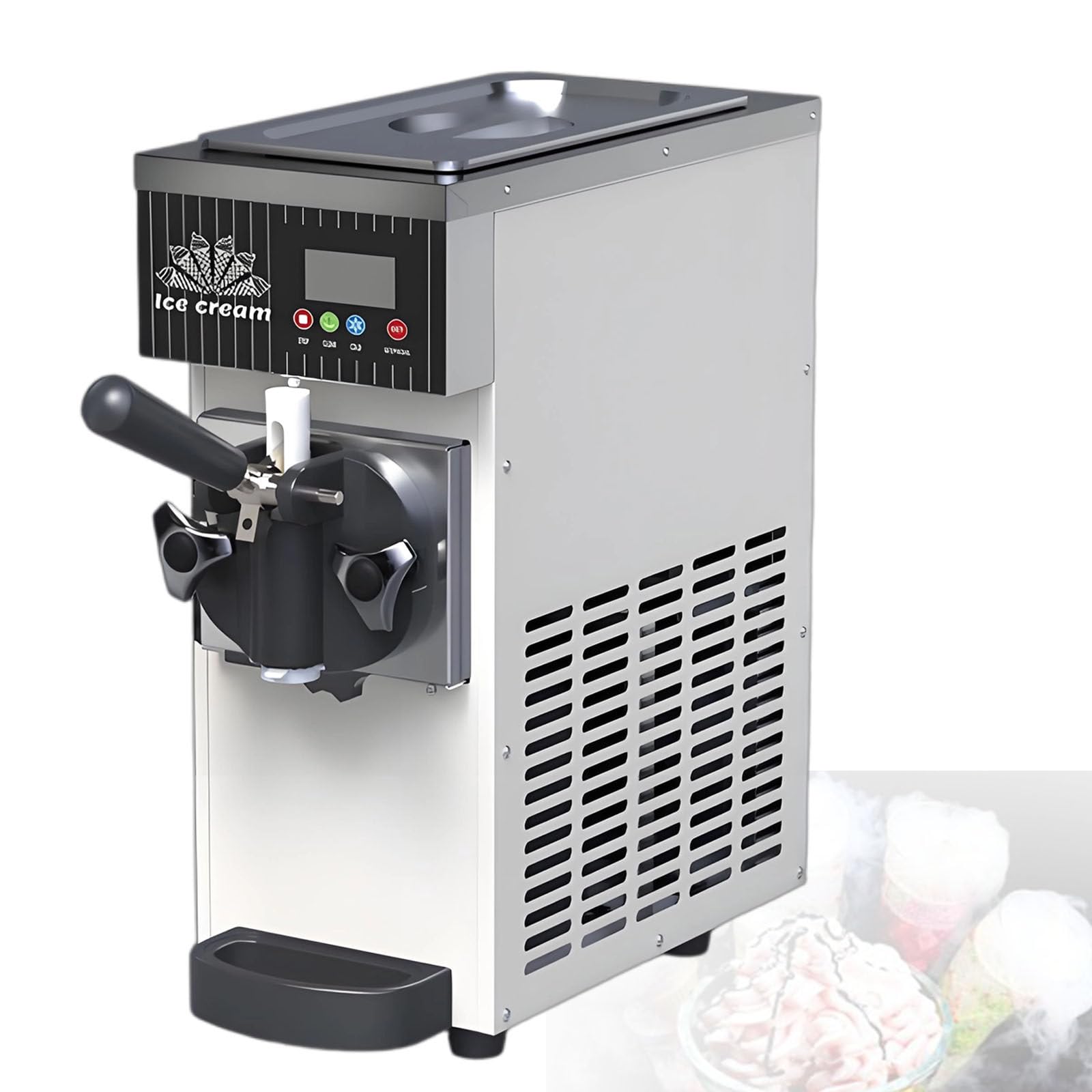 DzkZen Single Flavor Soft Serve Ice Cream Maker, 450W Commercial Soft Serve Ice Cream Machine, 4-5kg/H Output, Countertop Ice Cream Machine with LCD Panel, Auto Clean White