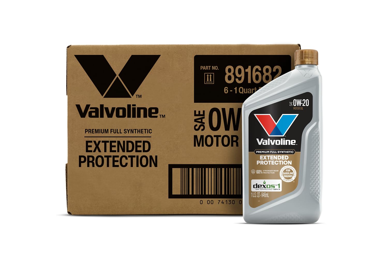 Valvoline Extended Protection Full Synthetic Motor Oil SAE 0W-20 1 QT, Case of 6