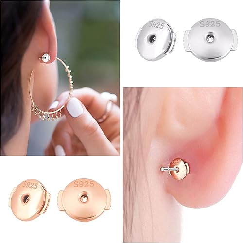 Miniatura 6 de CREATCABIN 1 caja, 2 pares de aretes de bloqueo para tachuelas seguras de plata de ley 925, hipoalergénicos, refuerzos de repuesto seguros para
