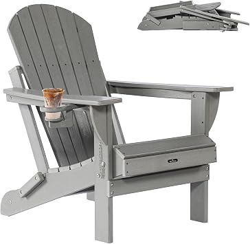 HDPE Folding Adirondack Chair Weather Resistance, Patio Fire Pit Chairs, Quick Foldable Pool Side Chair with Cup Holder for Outdoor, Lawn, Porch, Garden, Backyard
