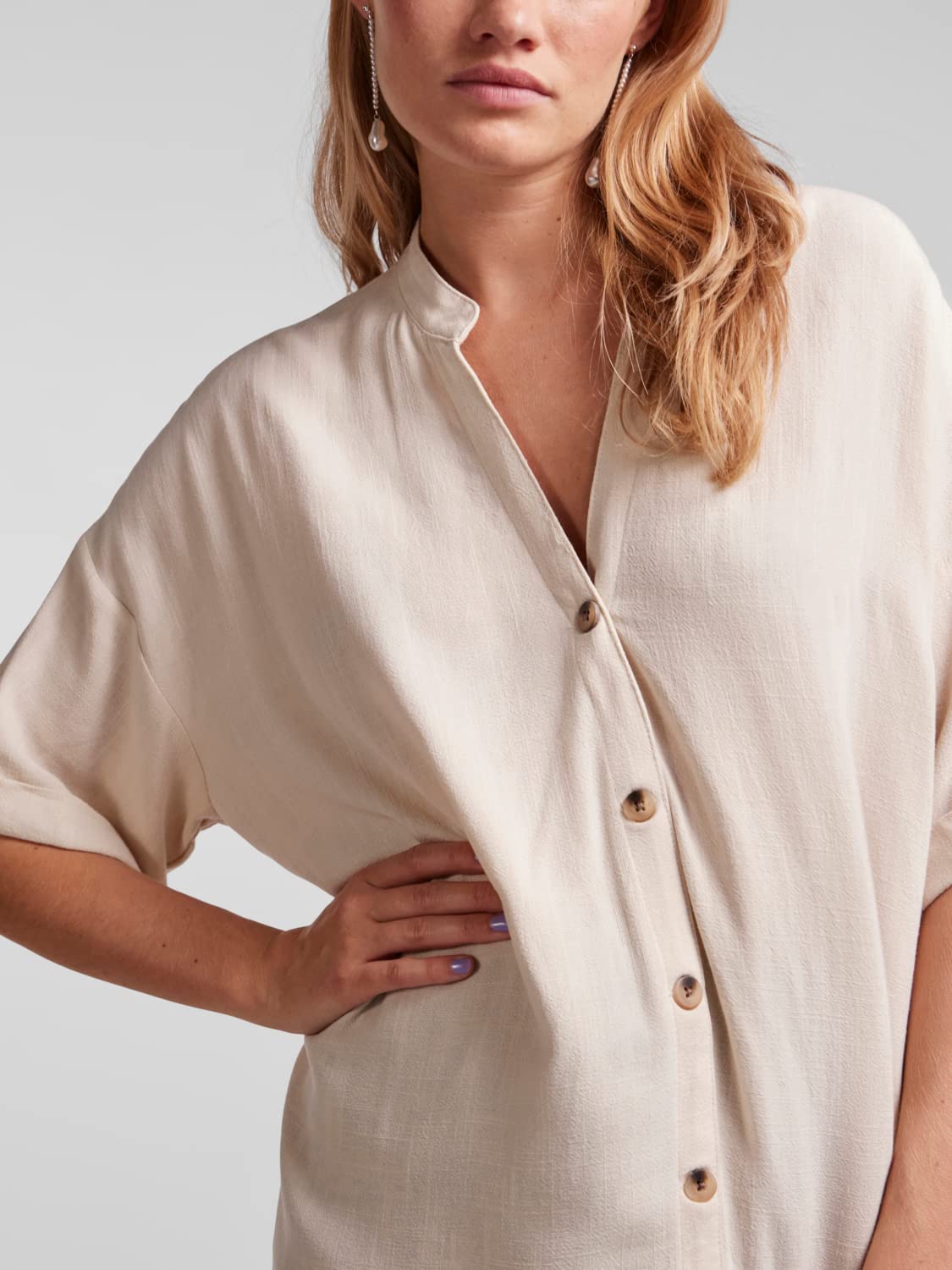 PIECES Pcvinsty SS Linen Shirt Dress Vestito Donna