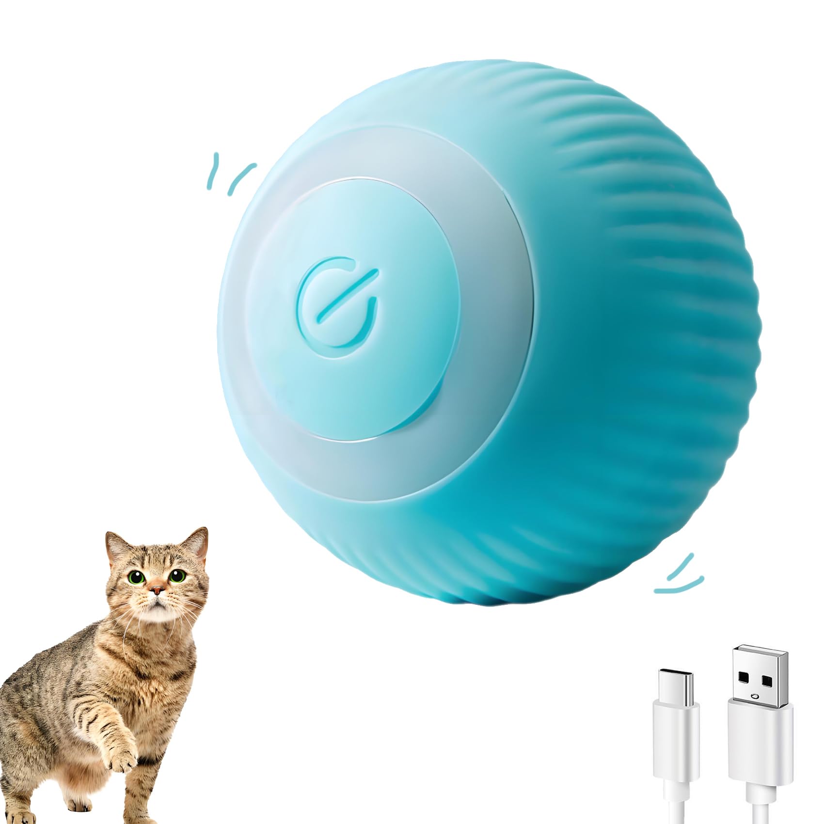NXPUXP Katzenspielzeug Elektrisch Katzenball,Katzenball mit LED-Licht,360 Grad Rollender Ball,Interaktives Katzenspielzeug,Wiederaufladbares Interaktives Ball (Blau)