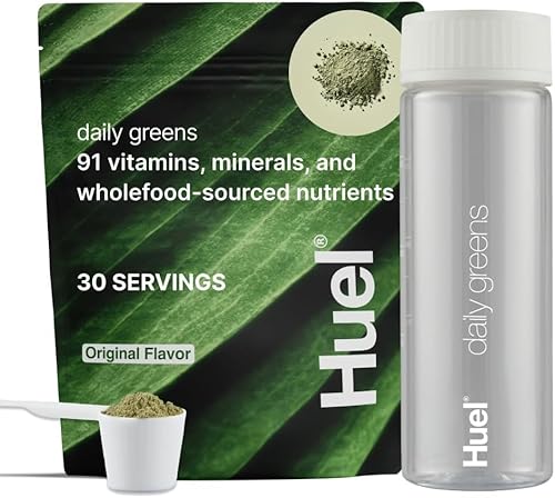 Huel Daily Greens Bundle | Original Daily Greens Bag + Bottle | 30 Servings | Superfood Greens Powder | 91 Vitamins, Minerals, and Wholefood-Sourced Ingredient