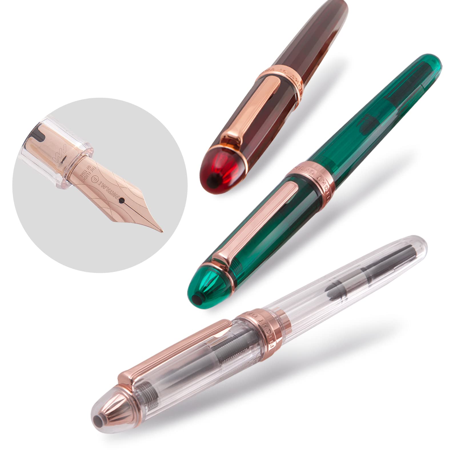 Natami Fountain Pen Fine Nib Transparent Clear Ink Converter Smooth Flow Rose Gold Trim Gift Leather Pouch Platinum Calligraphy (Sky Blue) - Image 2