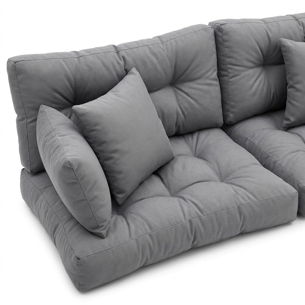 Wool & Home Palettenkissen Set für Gartenmöbel, 8-Teilig, Gesteppt, mit Polsterschaumfüllung, für Lounge, Palettensofa, Terrasse, Balkon und Garten Anthrazit