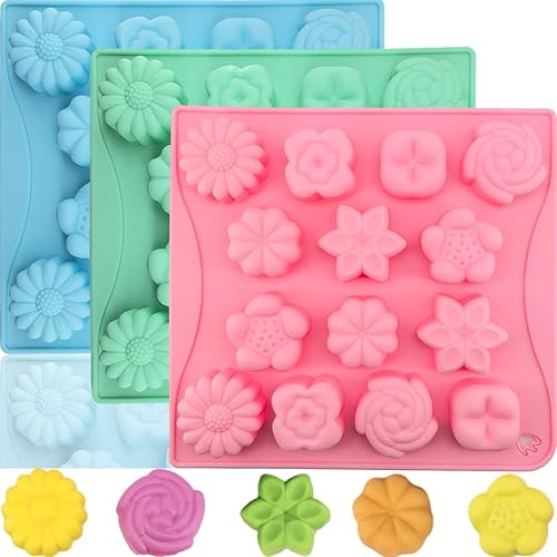 Miniatura 8 de Paquete de 3 moldes de flores de silicona con margaritas y chocolate, moldes florales de girasol, tulipán, margarita, dulces, moldes para hornear,