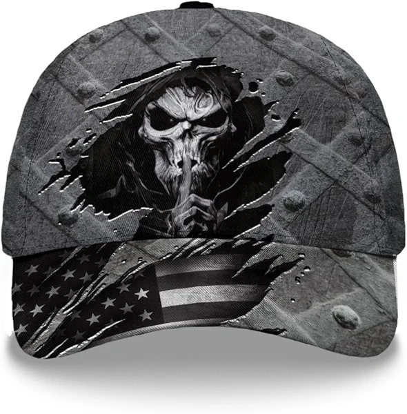 Skull Baseball Cap for Men, Skull Death Crack Old Metal with Falg Classic Cap, Cap for Women with Adjustable Strap Sports Soft Caps Outdoor, Multicolor, One Size