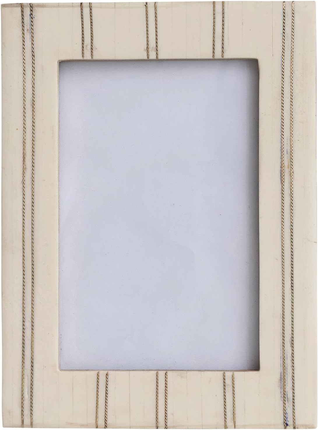 Resin Photo Frame with Pinstripe Design, Cream and Gold