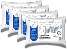 Travesseiro Pluma de Ganso Sintética, Kit com 4 Unidades, 70x50cm, Brasoft