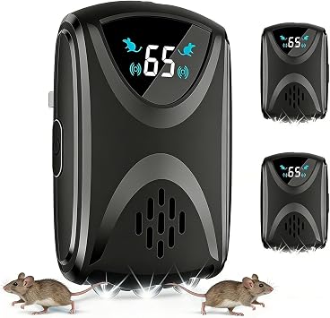 Ultrasonic Mouse Repellent Black2 pieces,Automatic frequency conversion Rodent Repellent,Indoor Repeller Plug in Pest Control,Efficient Against Mice Mosquitoes Spider Cockroach Ants Etc.