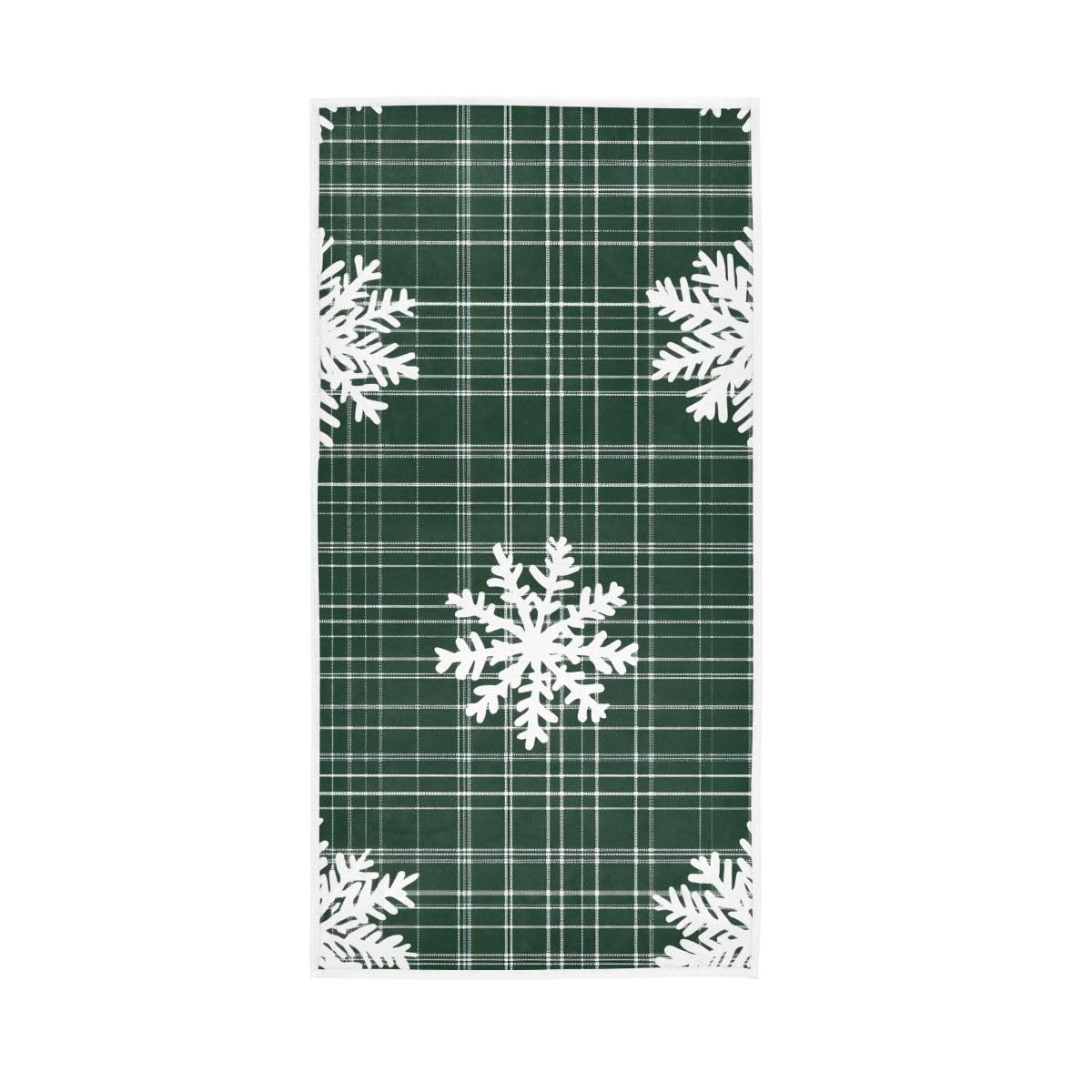 HUYGD Snowflakes Green Plaid Hand Towel, Multipurpose Bathroom Towel for Bathroom, Gym, Hotel, Spa 15 x 30 Inches