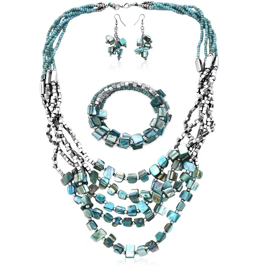 Costume Jewelry Sets for Women Beaded Bracelet Earrings and Necklace Set Handmade Seed Bead Beach Boho Jewelry Birthday Gifts for Womens 22"
