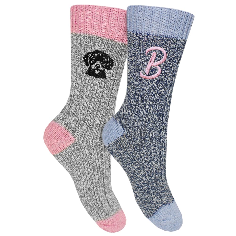 TeddyT's Personalised Women's Dog Embroidered Wool Blend Walking Socks (UK, Numeric, 4, 7, Regular, Regular, Cockapoo)