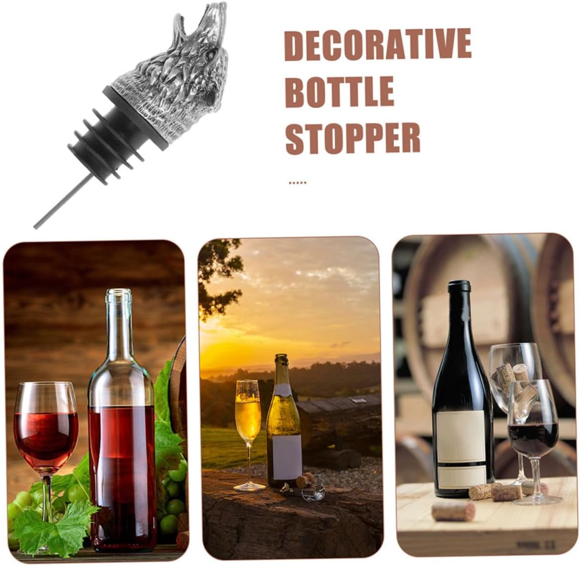 MAGICLULU 2pcs Zinc Alloy Wolf Head Wine Pourer and Stopper Set Animal Wine Aerator Decanter Unique Preserver for Home Bar Beer and Whiskey Pourer Tool