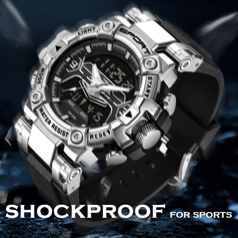 findtime Reloj deportivo militar para hombre, reloj digital resistente al agua con retroiluminación LED, alarma, cronómetro