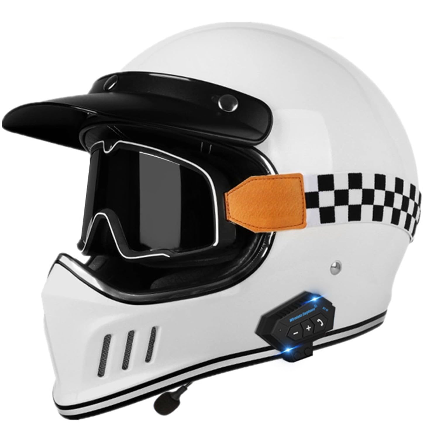 Bluetooth Casco Moto Integrale Retrò Caschi Integrali per Moto da Strada Casco Vintage Cafe Racer ATV UTV Approvato DOT/ECE per Uomini Adulti Donne