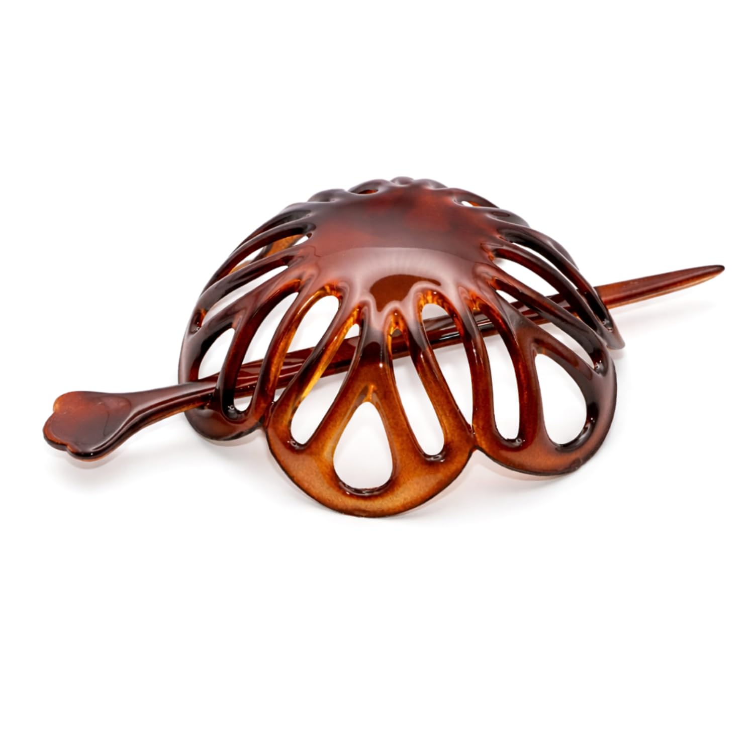 Parcelona French Radial Tortoise Shell Hair Bun Cover with Stick - 3.5 Inches Diameter by Parcelona