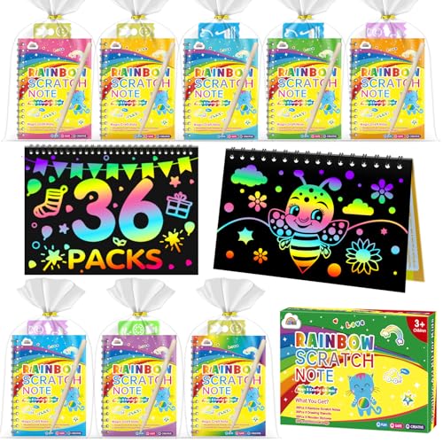 ZMLM 36 Scratch Art Bambini Libri da attività Disegno, Fogli Arcobaleno da Grattare Craft Notebook con 38 Stilo, 36 Stencil, Scratch Painting Paper Set Regalini per Gadget Compleanno Bambini