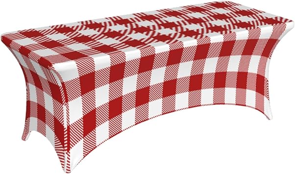Red and White Buffalo Plaid Table Cover for 6 Ft Rectangular Table