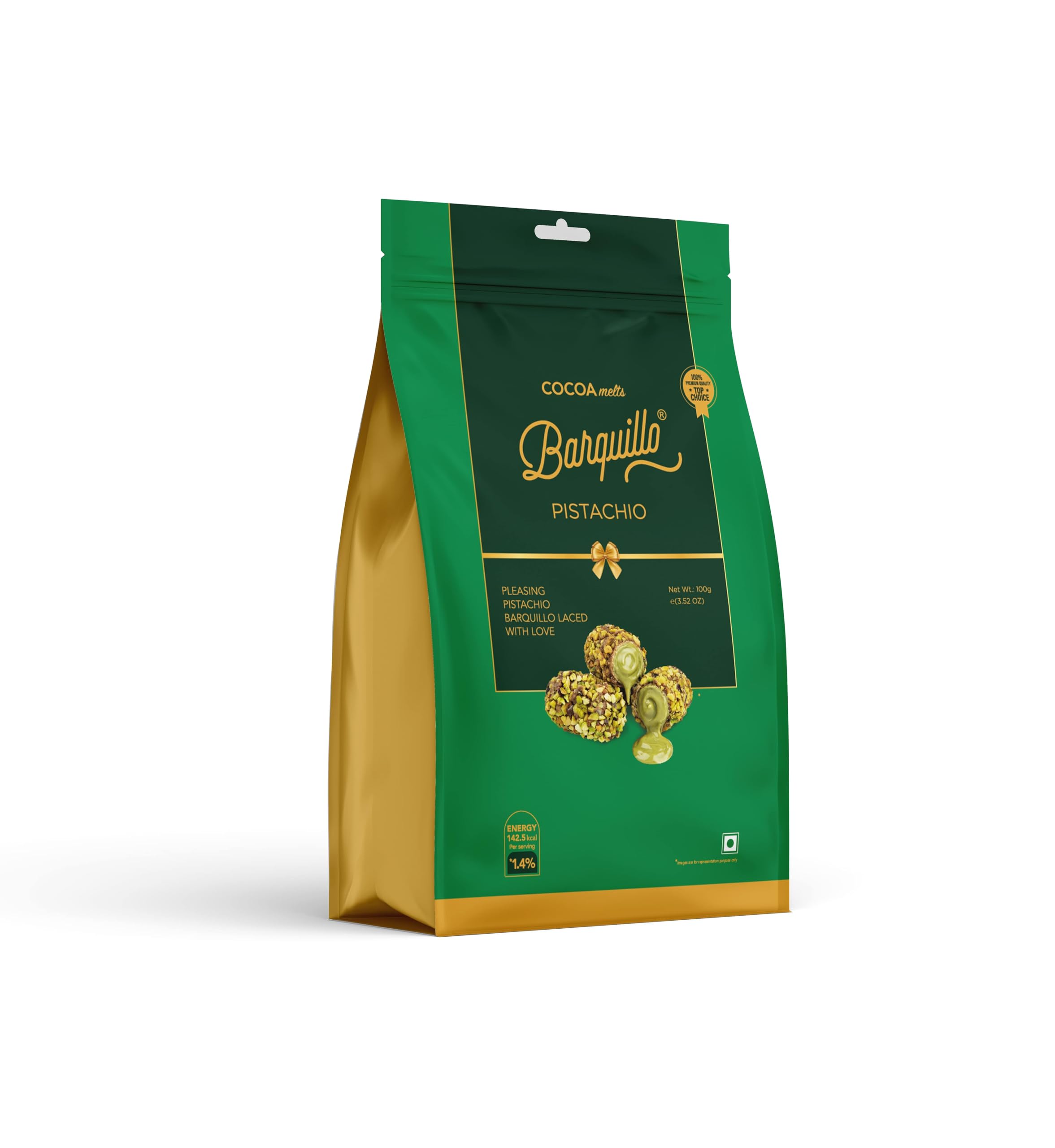 Barquillo Premium Pistachio Coated Chocolate Pouch - 5 Pcs (100 gm) | Pista Cream Filled Biscuit Roll imported | Dubai couverture taste | Diwali Gift Pack Celebration specially for Festivals