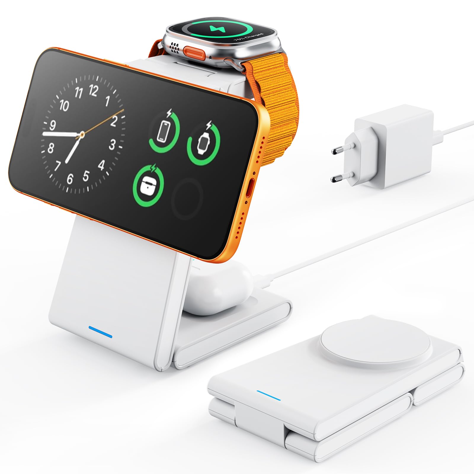 GEEKERA 3-in-1 Faltbar Ladegerät für Mag-Safe, Induktive Ladestation für Apple Watch und iPhone, Induktionsladegerät Kompatibel mit iPhone Air/17/16/15/14/13/12, Apple Watch 11-2, AirPods, Mattschwarz