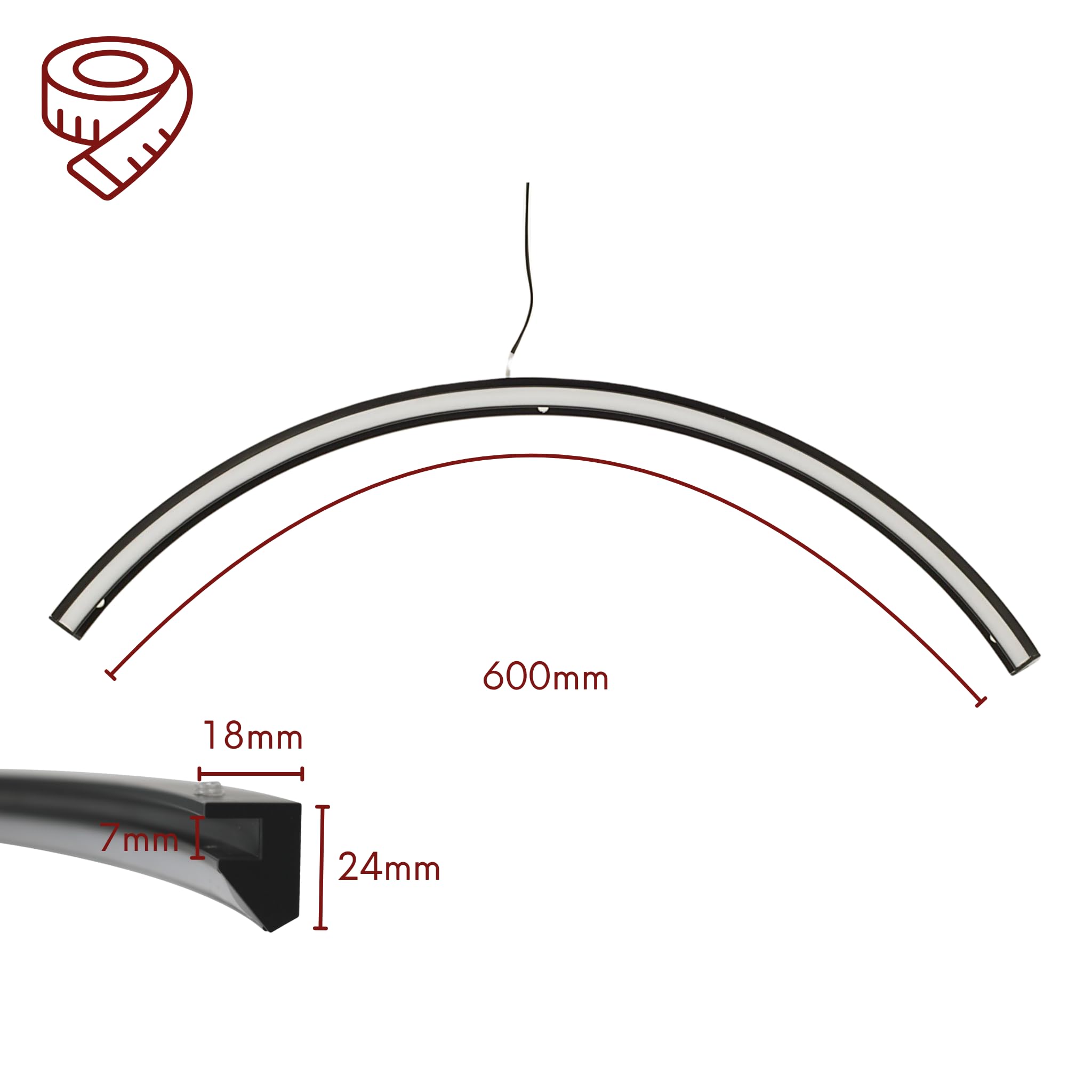 kalb | CURVIA, LED Spiegellampe, Gebogene Spiegelbeleuchtung für runde Spiegel Ø 60, 70 & 80 cm, 12VDC, 6W, neutralweiß 4000K, IP44, flimmerfreies Schminklicht, schwarz matt, Aluminium (60cm)