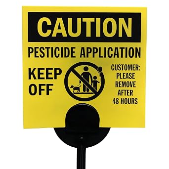 SmartSign 20-Pack Caution Pesticide Application Keep Off Yard Sign with Stake, 16 mil HDPE Plastic, Black/Yellow, 4"x4" Lawn Sign + 16" Stake Kits, Made in USA