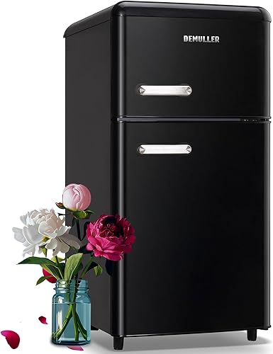 Mini refrigerador negro de 3.5 pies cúbicos de 2 puertas con congelador, refrigerador pequeño con 7 controles de temperatura ajustables, 2 estantes