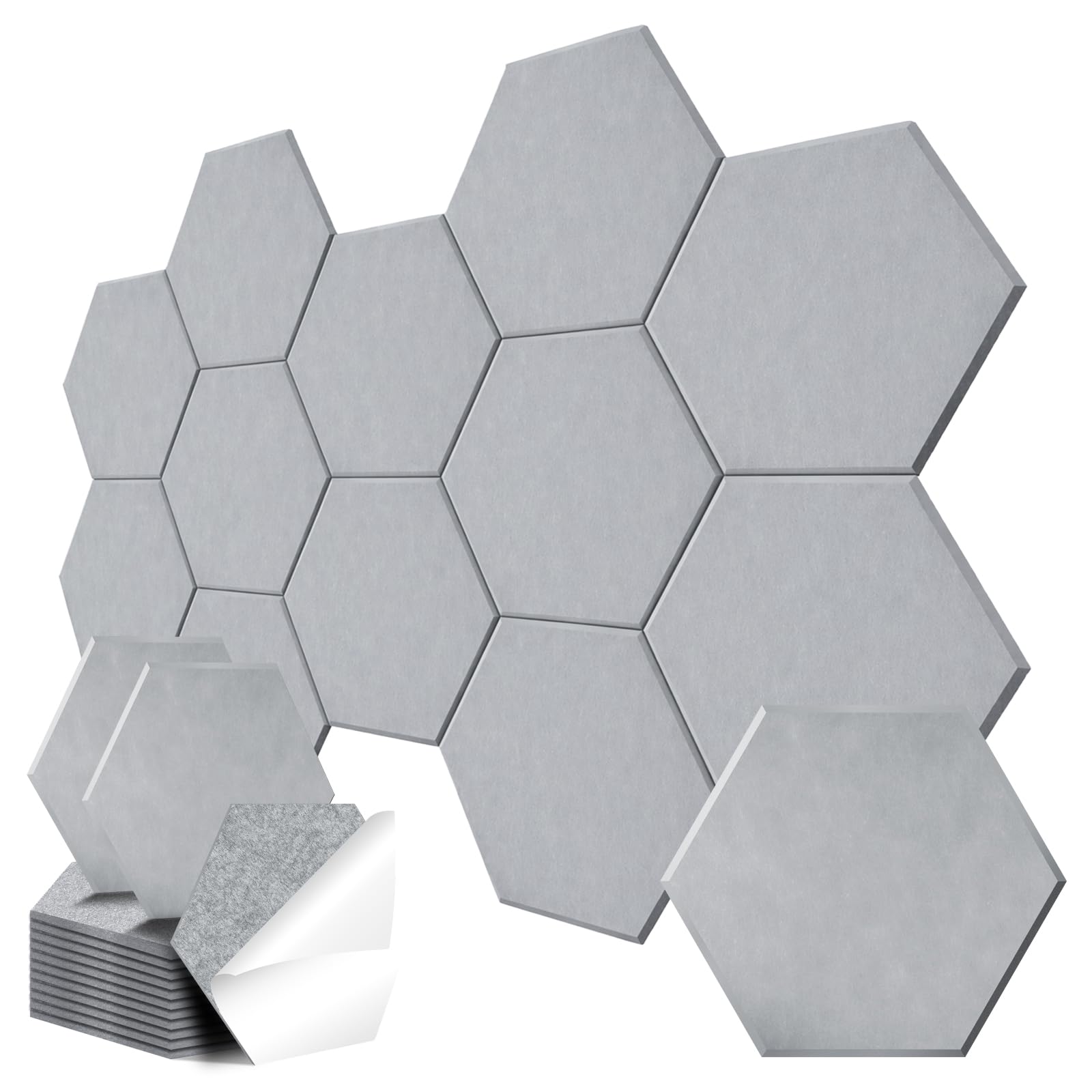 Photo 1 of 12 Pack Hexagon Acoustic Panels, Self-Adhesive Sound Deadening Panels, Sound Proof Foam Panels for Walls, Flame Retardant, Noise Absorbing & Echo Reduction, 12" X 10" X 0.4" Silver Grey