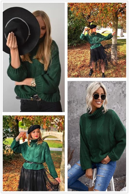 Image of Dokotoo Womens Sweaters Turtleneck Cable Knit Chunky Pullover Fall Outfits