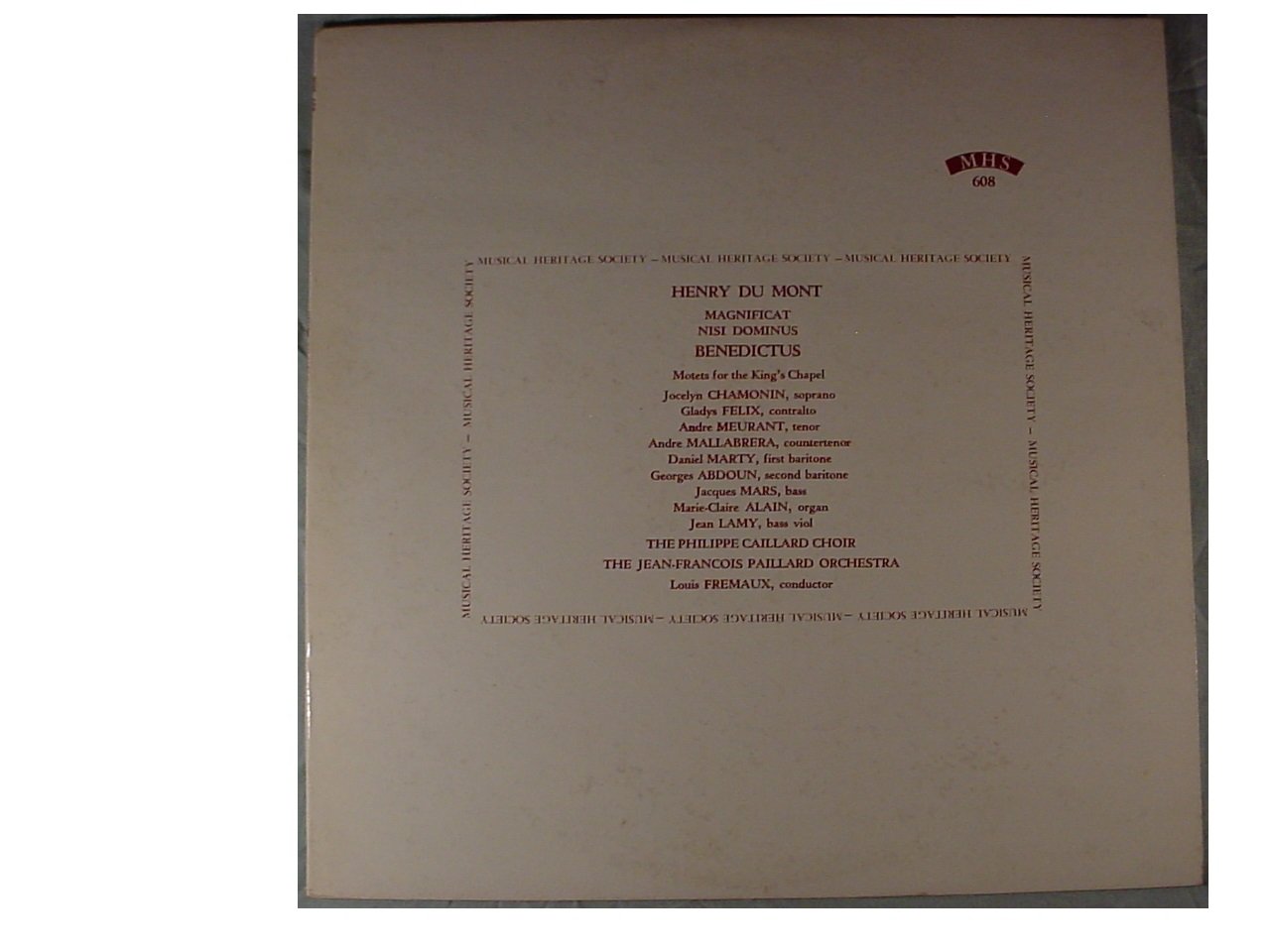 Henry Du Mont: Magnificat / Nisi Dominus - Benedictus / Motets for the Kings' Chapel / The Philippe Caillard Choir, The Jean-Francois Paillard Orchestra, Louis Fremaux, Conductor