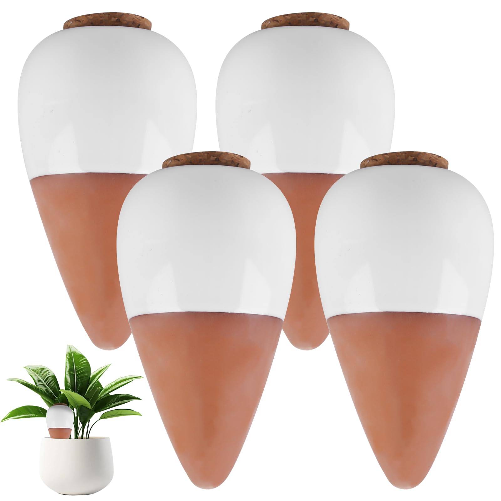 Set di 4 irrigazione automatica per piante d'appartamento, mini terracotta per piantare, distributore di acqua per piante, coni di argilla, sistema di irrigazione naturale, cono di argilla per